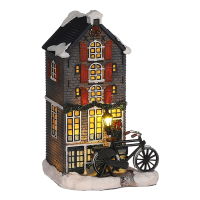 Luville Kersthuisje | Grachtenpand op batterijen | Grijs | 18.5 cm LLU10068