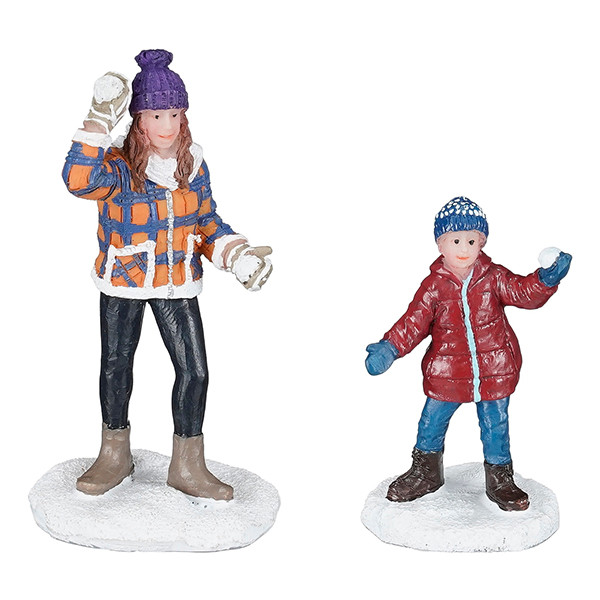 Luville Kersthuisje | Sneeuwballengevecht vrouw en kind | 7 cm LLU10254 - 1