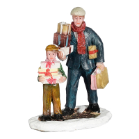 Luville Kersthuisje | Vader en zoon met cadeautjes | 7 cm LLU10249