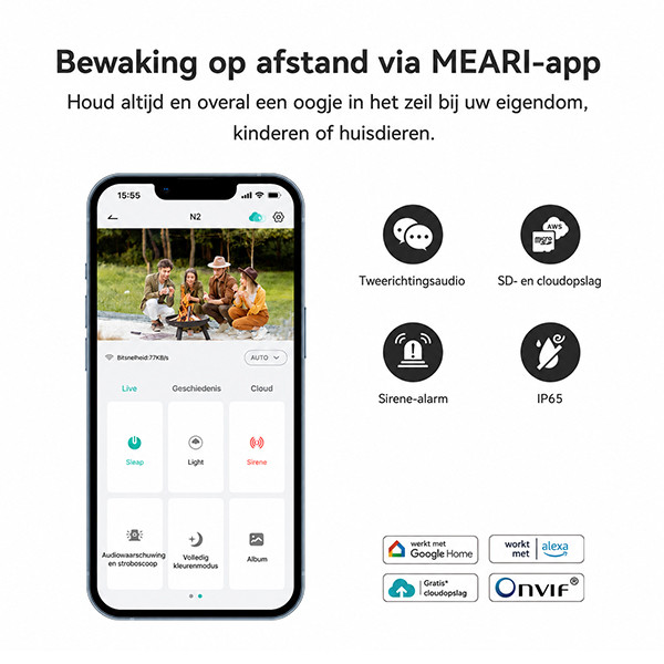 Meari Beveiligingscamera N2 Solar | 3MP | Pan-Tilt | Op accu/solar | IP65 | WiFi | Wit LME00004 - 5