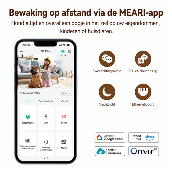 Meari Binnencamera S1 Plus | 3MP | Pan-Tilt | WiFi | Wit LME00001 - 4