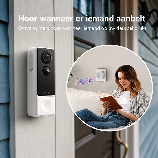 Meari Video Deurbel B1 | 3MP | Incl. gong | Op accu | IP65 | WiFi | Wit LME00006 - 6