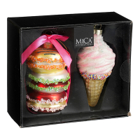 Mica Decorations Decoratie Ornament Macaron Ijsje | Set van 2 | 14,5 x 12,5 x 6 cm | Rood LBB00276