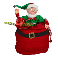 Mica Decorations Elf | Beweging en muziek op batterijen | 28 x 20 x 30 cm | Rood LBB00288