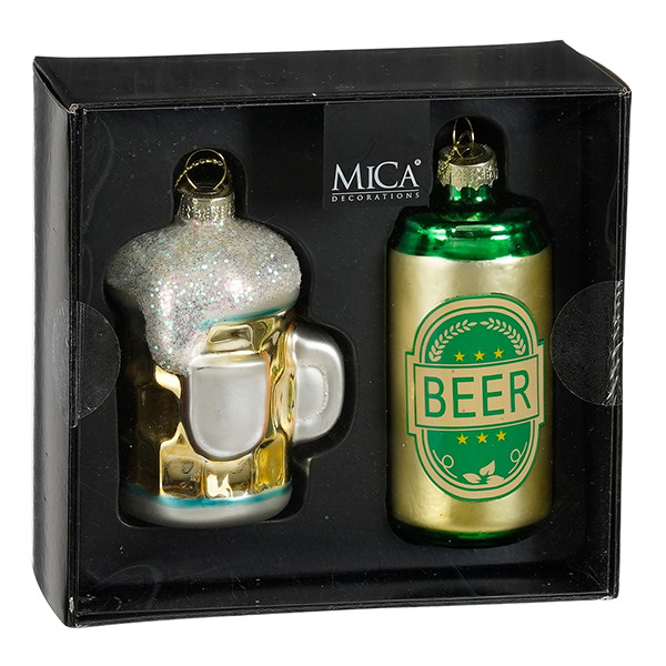 Mica Decorations Ornament Biertje | Set van 2 | 13,5 x 12,5 x 6 cm | Goud LBB00279 - 1