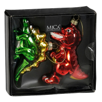 Mica Decorations Ornament Dinosaurus | Set van 2 | 14,5 x 12,5 x 6 cm | Rood LBB00281