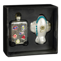 Mica Decorations Ornament Koffer Vliegtuig | Set van 2 | 13,5 x 12,5 x 6 cm | Zilver LBB00285