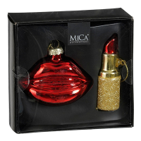 Mica Decorations Ornament Lipstick Lippen | Set van 2 | 13,5 x 12,5 x 6 cm | Rood LBB00282