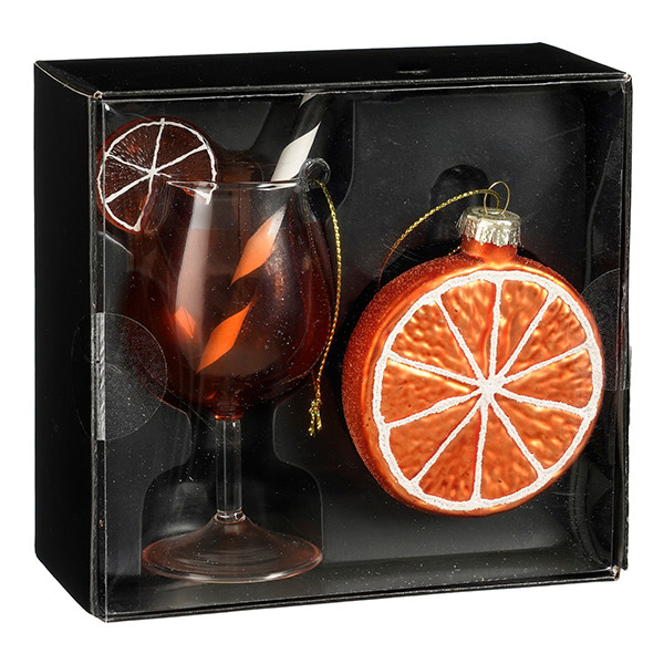 Mica Decorations Ornament Sinaasappel Aperol Glas | Set van 2 | 13,5 x 12,5 x 6 cm | Oranje LBB00283 - 1