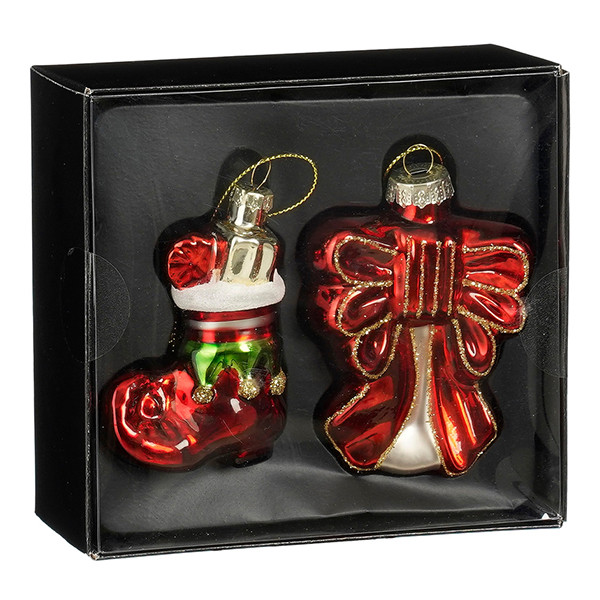 Mica Decorations Ornament Strik Laars | Set van 2 | 13,5 x 12,5 x 6 cm | Rood LBB00280 - 1