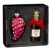 Mica Decorations Ornament Wijnfles Tros Druiven | Set van 2 | 13,5 x 12,5 x 6 cm | Paars LBB00286