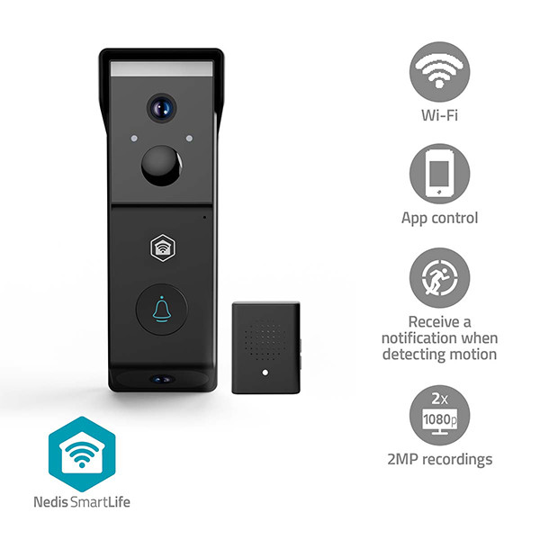 Nedis Slimme dual cam deurbel inclusief gong | Batterijvoeding | 2x 1080p | Zwart | IP54 | WiFi (Tuya) LNE00214 - 4