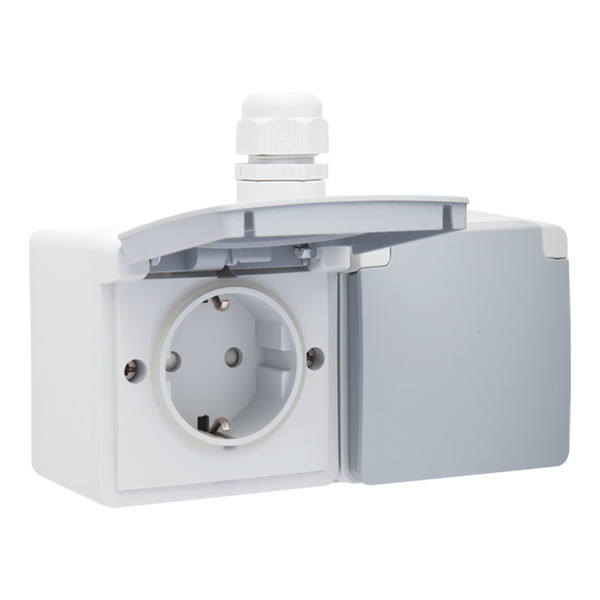 Niko Hydro dubbele wandcontactdoos horizontaal | IP55 | Opbouw | Grijs  LNI00007 - 1