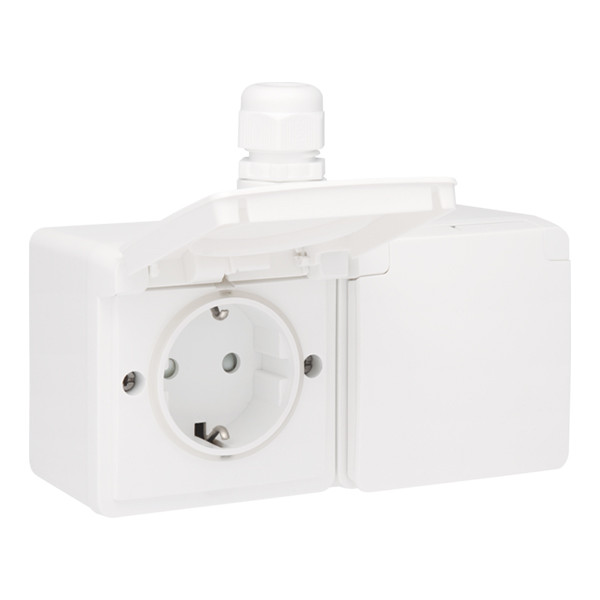 Niko Hydro dubbele wandcontactdoos horizontaal | IP55 | Opbouw | Wit  LNI00008 - 1