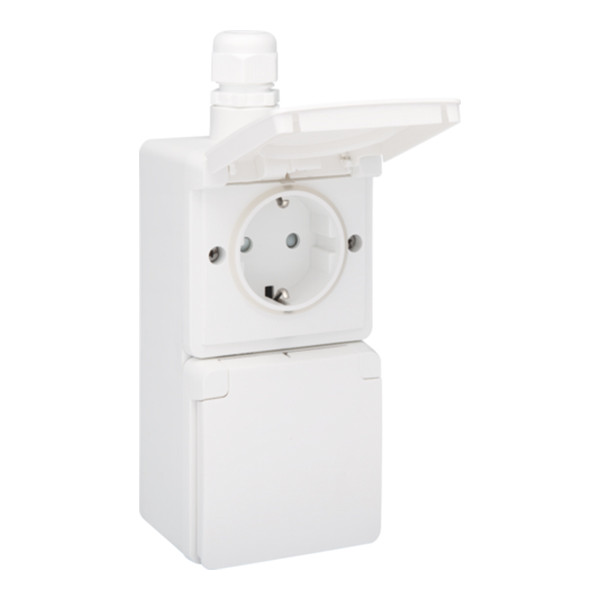 Niko Hydro dubbele wandcontactdoos verticaal | IP55 | Opbouw | Wit  LNI00005 - 1