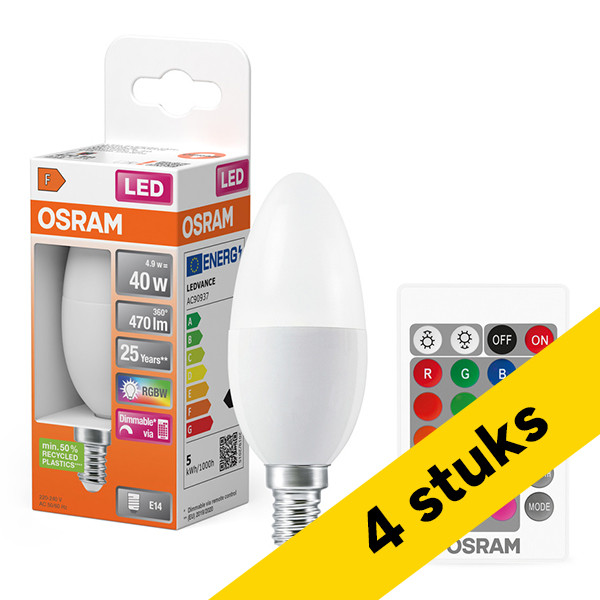 Aanbieding: 4x Osram LED lamp E14 | Kaars B40 | Mat | RGB + 2700K | Dimbaar | 4.9W (40W) LOS02650 - 1