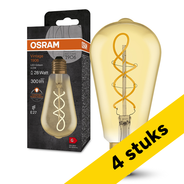Aanbieding: 4x Osram LED lamp E27 | Edison ST64 | Vintage 1906 | Filament | Goud | 2000K | 4W (28W) LOS01500 - 1