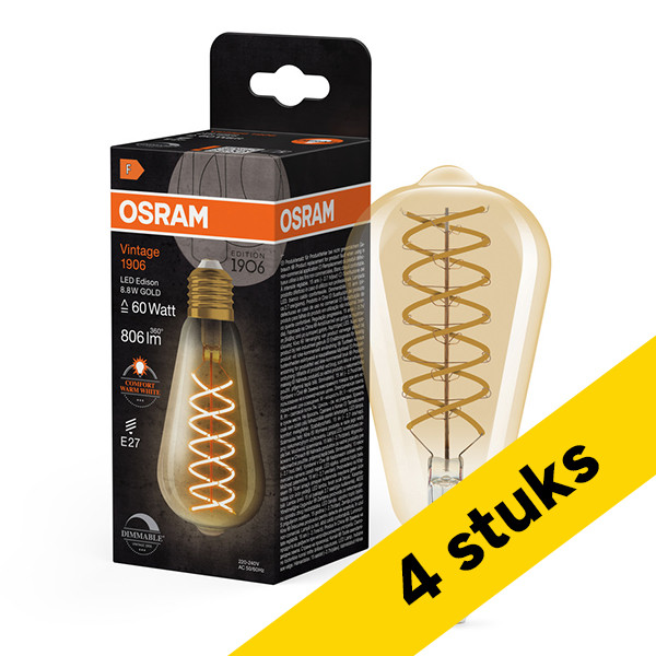 Aanbieding: 4x Osram LED lamp E27 | Edison ST64 | Vintage 1906 | Filament | Goud | 2400K | Dimbaar | 8.8W (60W) LOS02546 - 1