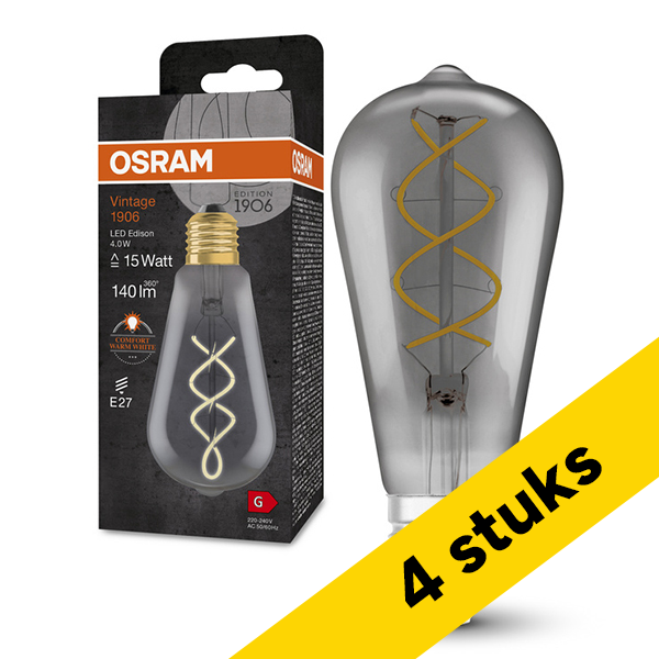 Aanbieding: 4x Osram LED lamp E27 | Edison ST64 | Vintage 1906 | Filament | Smoke | 1800K | 4W (15W) LOS01502 - 1