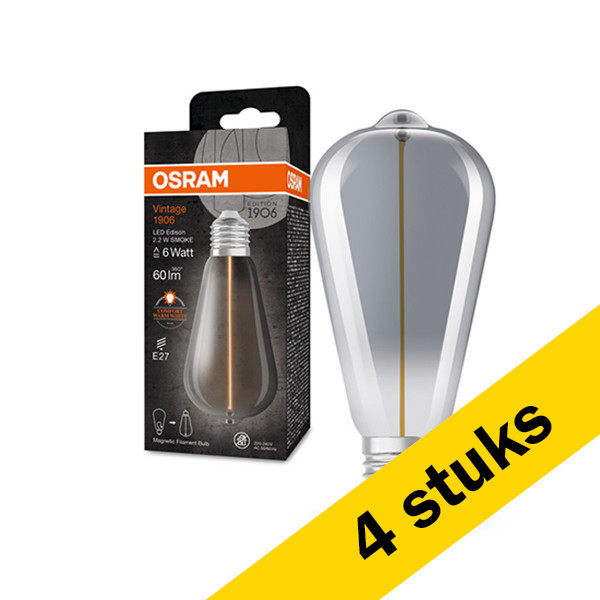 Aanbieding: 4x Osram LED lamp E27 | Edison ST64 | Vintage 1906 Magnetic | Smoke | 1800K | 2.2W (6W) LOS00540 - 1