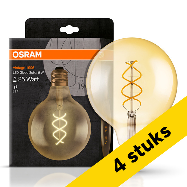 Aanbieding: 4x Osram LED lamp E27 | Globe G124 | Vintage 1906 | Filament | Goud | 2000K | 4W (28W) LOS01506 - 1