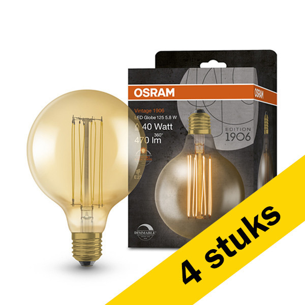 Aanbieding: 4x Osram LED lamp E27 | Globe G125 | Vintage 1906 | Goud | 2200K | Dimbaar | 5.8W (40W) LOS00522 - 1
