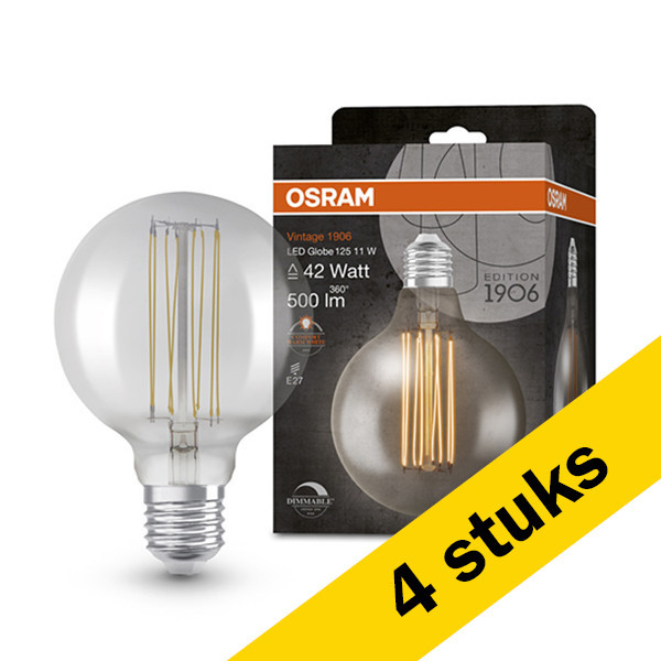 Osram Aanbieding: 4x Osram LED lamp E27 | Globe G125 | Vintage 1906 | Smoke | 1800K | Dimbaar | 11W (42W)  LOS00482 - 1
