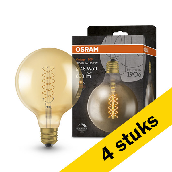 Aanbieding: 4x Osram LED lamp E27 | Globe G125 | Vintage 1906 Spiral | Goud | 2200K | Dimbaar | 7W (48W) LOS00504 - 1