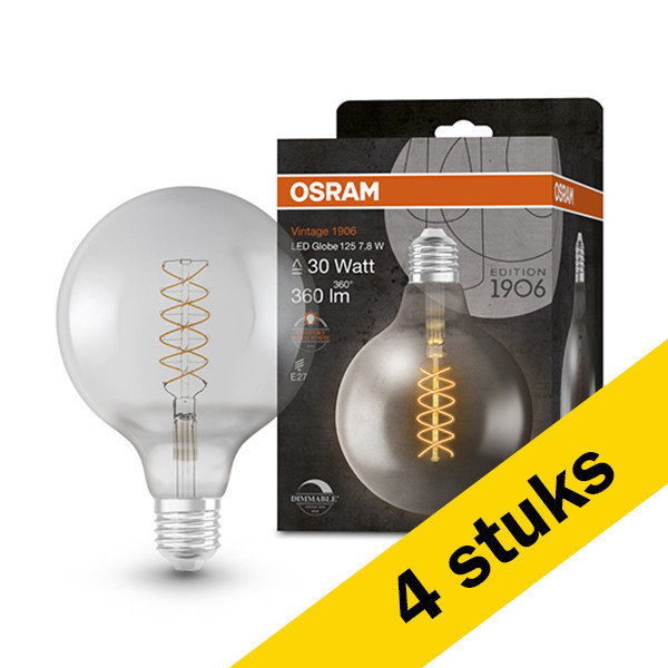 Aanbieding: 4x Osram LED lamp E27 | Globe G125 | Vintage 1906 Spiral | Smoke | 1800K | Dimbaar | 7.8W (30W) LOS00472 - 1