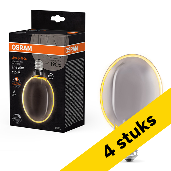 Osram Aanbieding: 4x Osram LED lamp E27 | Globe G130 | Vintage 1906 | Filament | Smoke | 1800K | Dimbaar | 4W (12W)  LOS01762 - 1