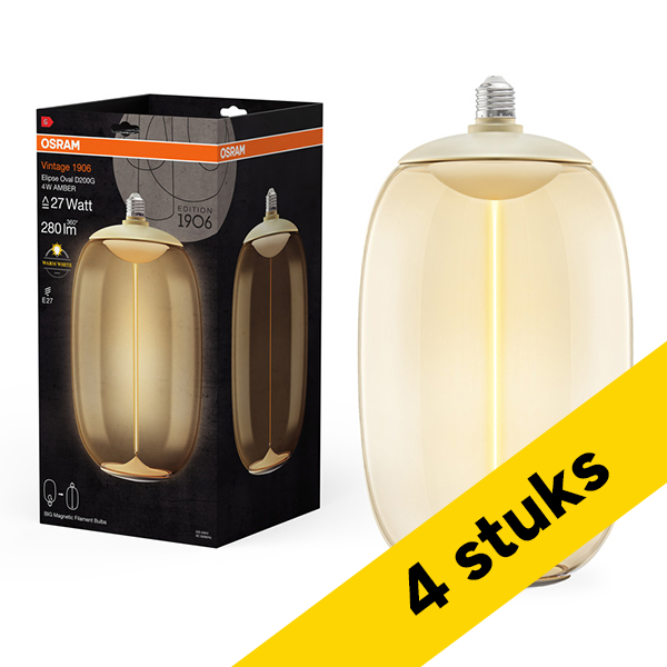 Aanbieding: 4x Osram LED lamp E27 | Globe G200 | Vintage 1906 | Filament | Amber | 2700K | 4W (27W) LOS01524 - 1