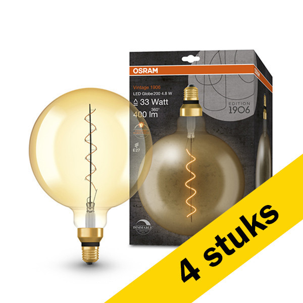 Aanbieding: 4x Osram LED lamp E27 | Globe G200 | Vintage 1906 Spiral | Goud | 2200K | Dimbaar | 4.8W (37W) LOS00506 - 1