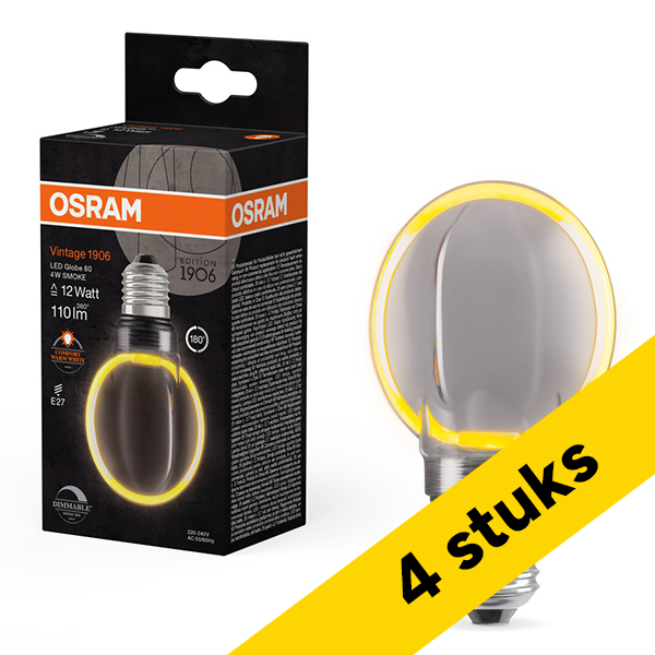 Aanbieding: 4x Osram LED lamp E27 | Globe G80 | Filament | 1800K | Dimbaar | 4W (12W) LOS01766 - 1