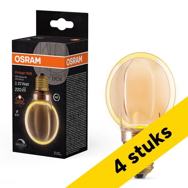 Aanbieding: 4x Osram LED lamp E27 | Globe G80 | Filament | Goud | 1800K | Dimbaar | 4W (22W) LOS01758 - 1