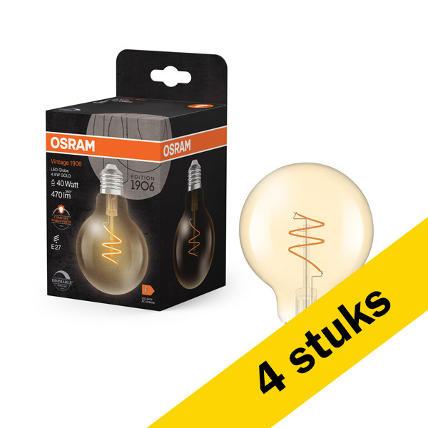 Aanbieding: 4x Osram LED lamp E27 | Globe G80 | Filament | Goud | 2200K | Dimbaar | 4.9W (40W) LOS00837 - 1