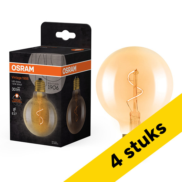 Aanbieding: 4x Osram LED lamp E27 | Globe G80 | Vintage 1906 | Filament | Goud | 2200K | 1.8W (0W) LOS02576 - 1