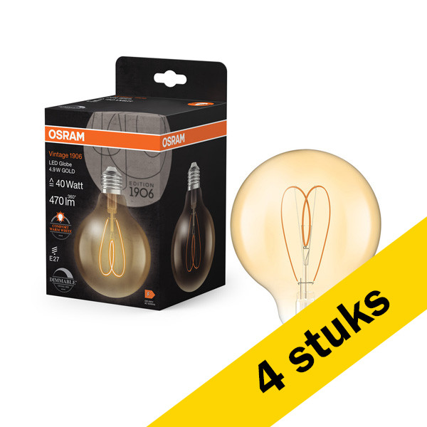 Aanbieding: 4x Osram LED lamp E27 | Globe G95 | Goud | Filament | 2200K | Dimbaar | 4.9W (40W) LOS00849 - 1