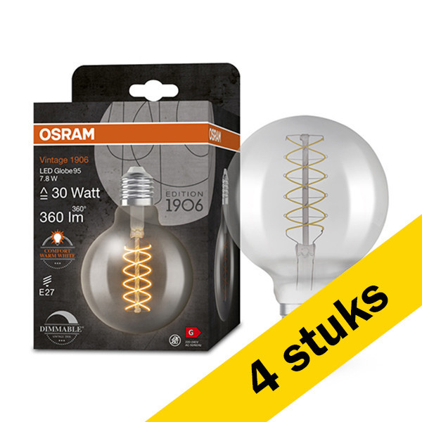 Aanbieding: 4x Osram LED lamp E27 | Globe G95 | Vintage 1906 Spiral | Smoke | 1800K | Dimbaar | 7.8W (30W) LOS00470 - 1