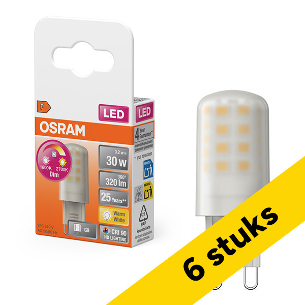 Aanbieding: 6x Osram G9 LED capsule | GlowDim | SMD | 1800-2700K | Dimbaar | 3.2W (30W) LOS02636 - 1