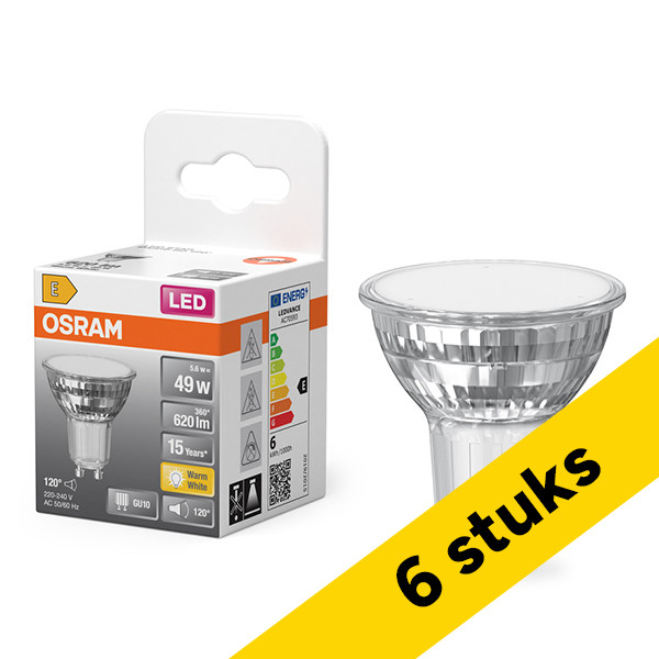 Aanbieding: 6x Osram GU10 LED spot | 2700K | 120° | 5.6W (49W) LOS02486 - 1