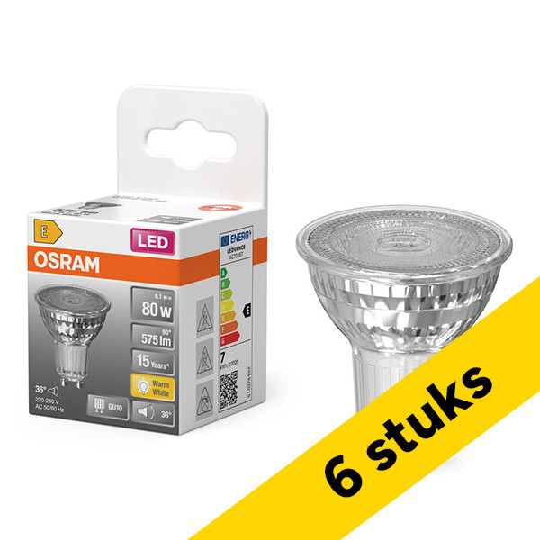 Aanbieding: 6x Osram GU10 LED spot | 2700K | 6.1W (80W) LOS02482 - 1