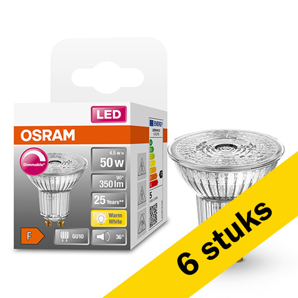 Osram Aanbieding: 6x Osram GU10 LED spot | 2700K | Dimbaar | 4.5W (50W)  LOS00263 - 1