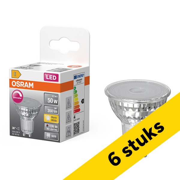 Aanbieding: 6x Osram GU10 LED spot | 2700K | Dimbaar | CRI <90 | 3.7W (50W) LOS01922 - 1