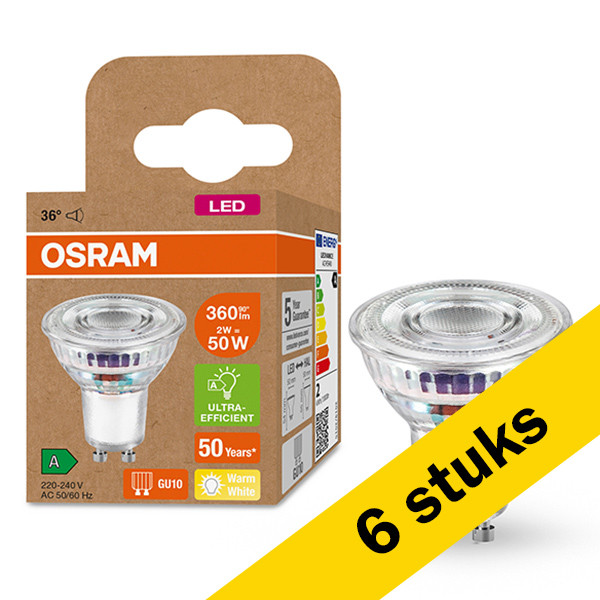 Aanbieding: 6x Osram GU10 LED spot | UltraEfficient | 2700K | 2W (50W) LOS00257 - 1