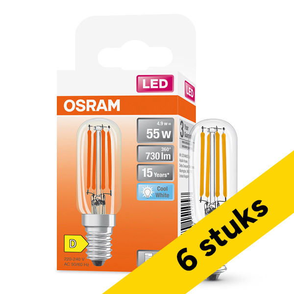 Aanbieding: 6x Osram LED lamp E14 | Buis T25 | Filament | Helder | 4000K | 4.9W (55W) LOS01412 - 1