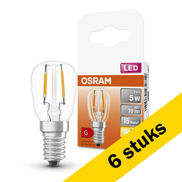 Aanbieding: 6x Osram LED lamp E14 | Buis T26 | Filament | Helder | 2400K | 1W (5W) LOS00353 - 1