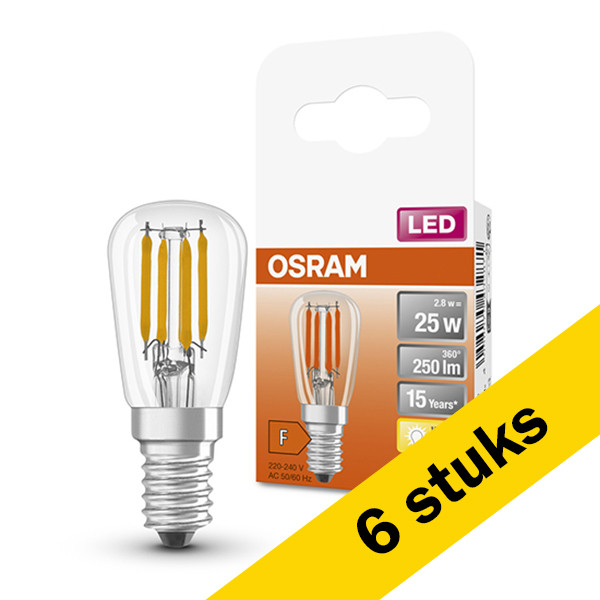 Aanbieding: 6x Osram LED lamp E14  | Buis T26 | Filament | Helder | 2700K | 2.8W (25W) LOS00357 - 1