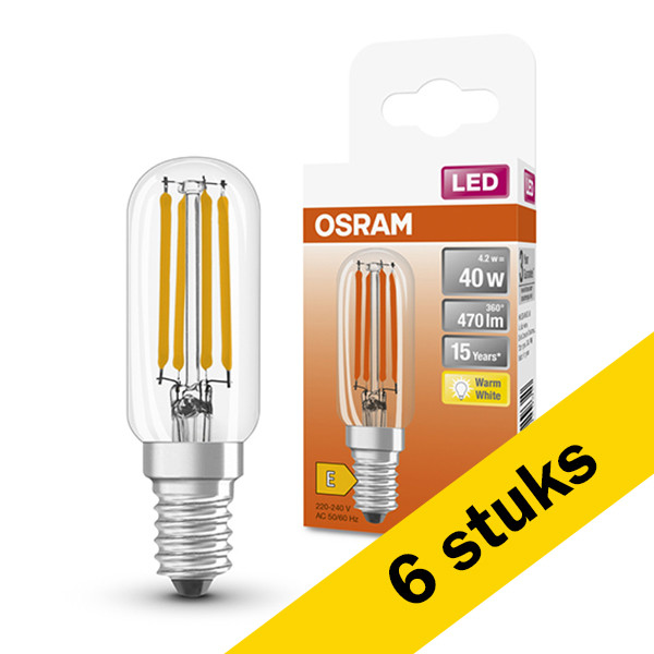 Aanbieding: 6x Osram LED lamp E14 | Buis T26 | Filament | Helder | 2700K | 4.2W (40W) LOS00359 - 1