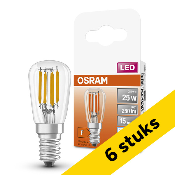 Aanbieding: 6x Osram LED lamp E14 | Buis T26 | Filament | Helder | 6500K | 2.8W (25W) LOS01408 - 1