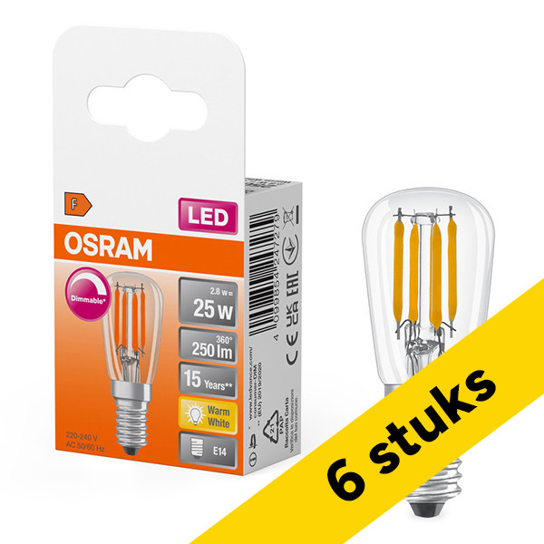 Aanbieding: 6x Osram LED lamp E14 | Buislamp T26 | Filament | 2700K | Dimbaar | 2.8W (25W) LOS01788 - 1